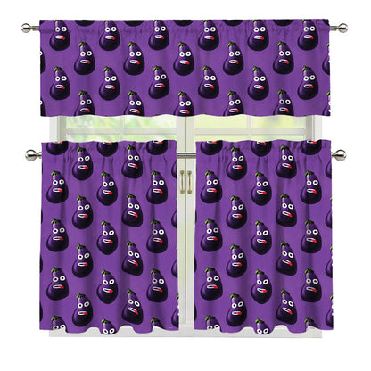 Funny Eggplant Pattern Print 3 Piece Kitchen Curtains