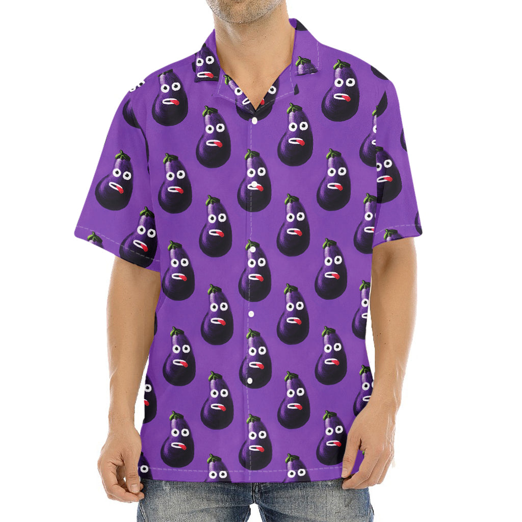 Funny Eggplant Pattern Print Aloha Shirt