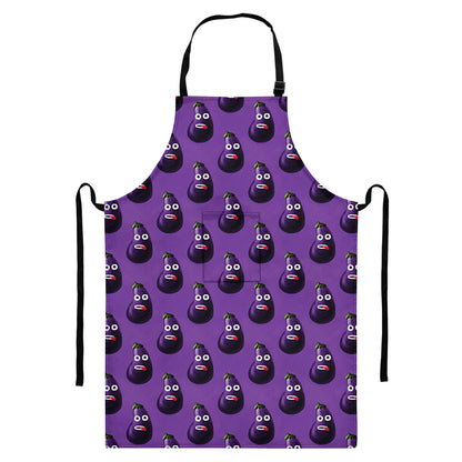 Funny Eggplant Pattern Print Bib Apron With Pocket