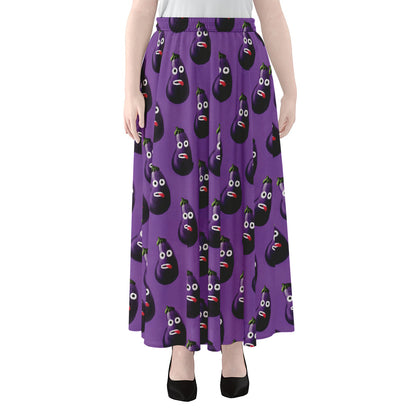 Funny Eggplant Pattern Print Chiffon Maxi Skirt