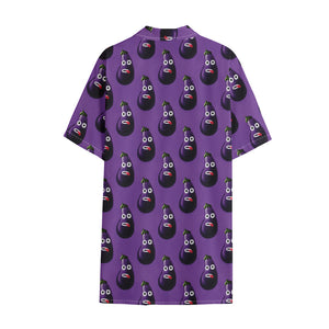 Funny Eggplant Pattern Print Cotton Hawaiian Shirt