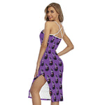 Funny Eggplant Pattern Print Cross Back Cami Dress