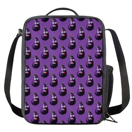 Funny Eggplant Pattern Print Crossbody Lunch Bag