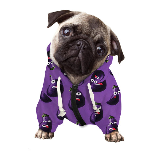 Funny Eggplant Pattern Print Dog Zip Up Hoodie