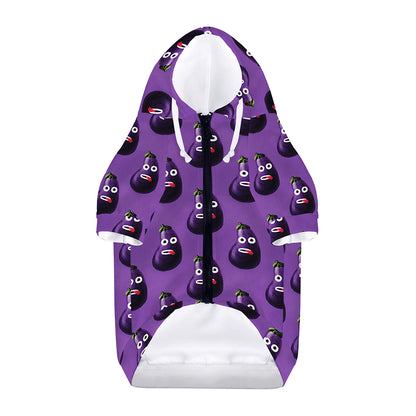 Funny Eggplant Pattern Print Dog Zip Up Hoodie