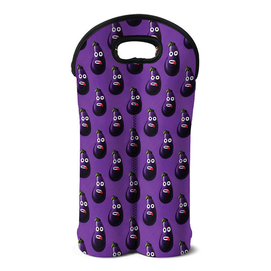 Funny Eggplant Pattern Print Double Neoprene Wine Tote