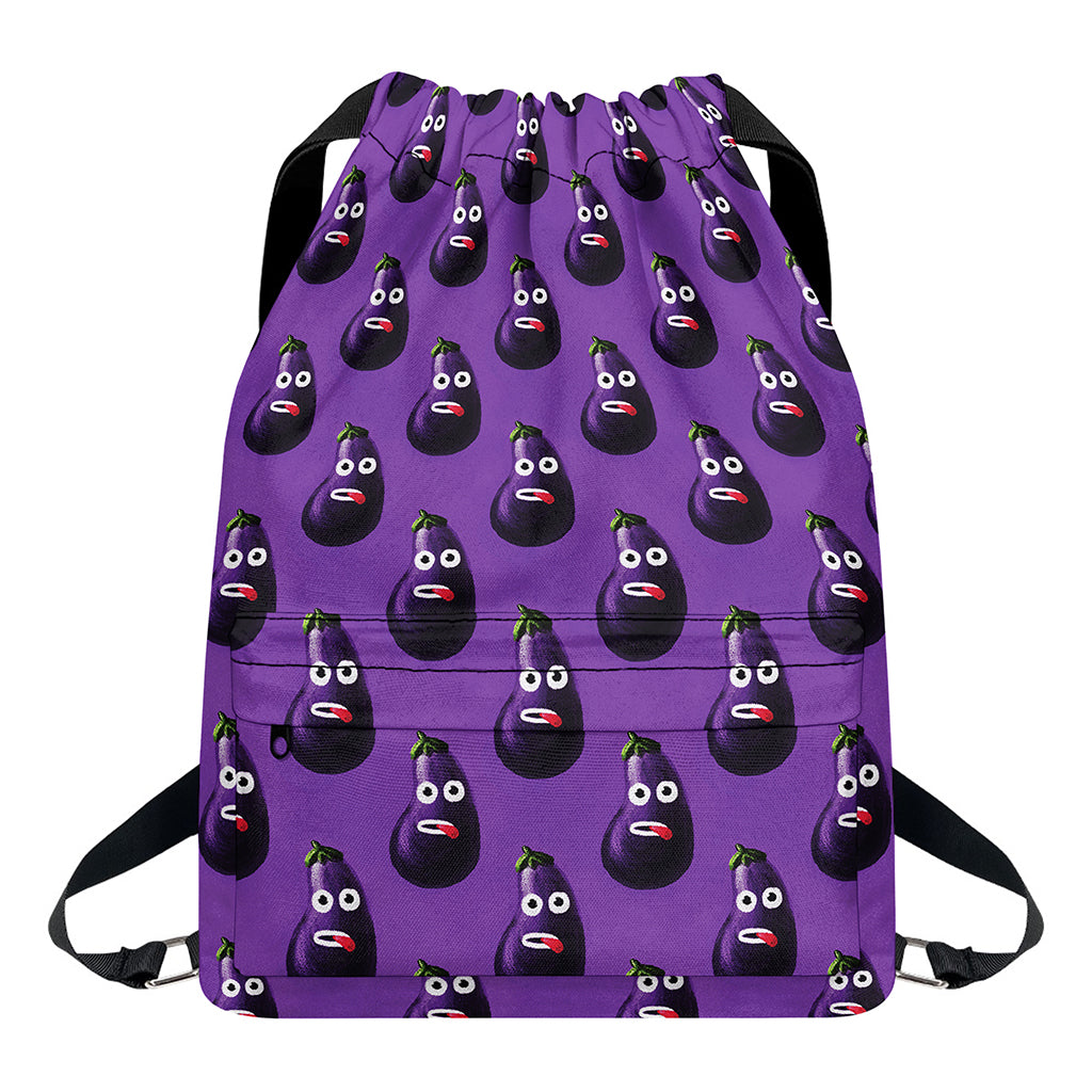 Funny Eggplant Pattern Print Drawstring Backpack