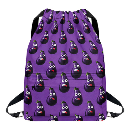 Funny Eggplant Pattern Print Drawstring Backpack