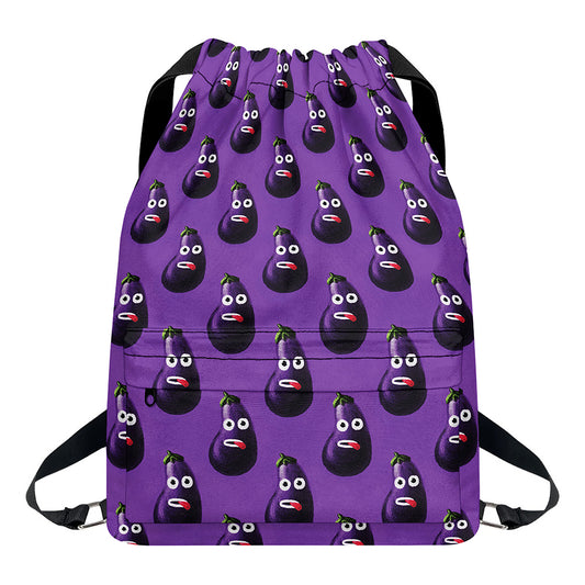 Funny Eggplant Pattern Print Drawstring Backpack