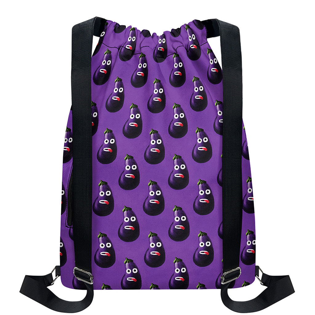 Funny Eggplant Pattern Print Drawstring Backpack