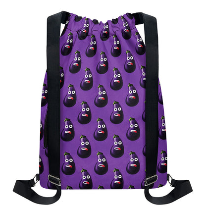 Funny Eggplant Pattern Print Drawstring Backpack