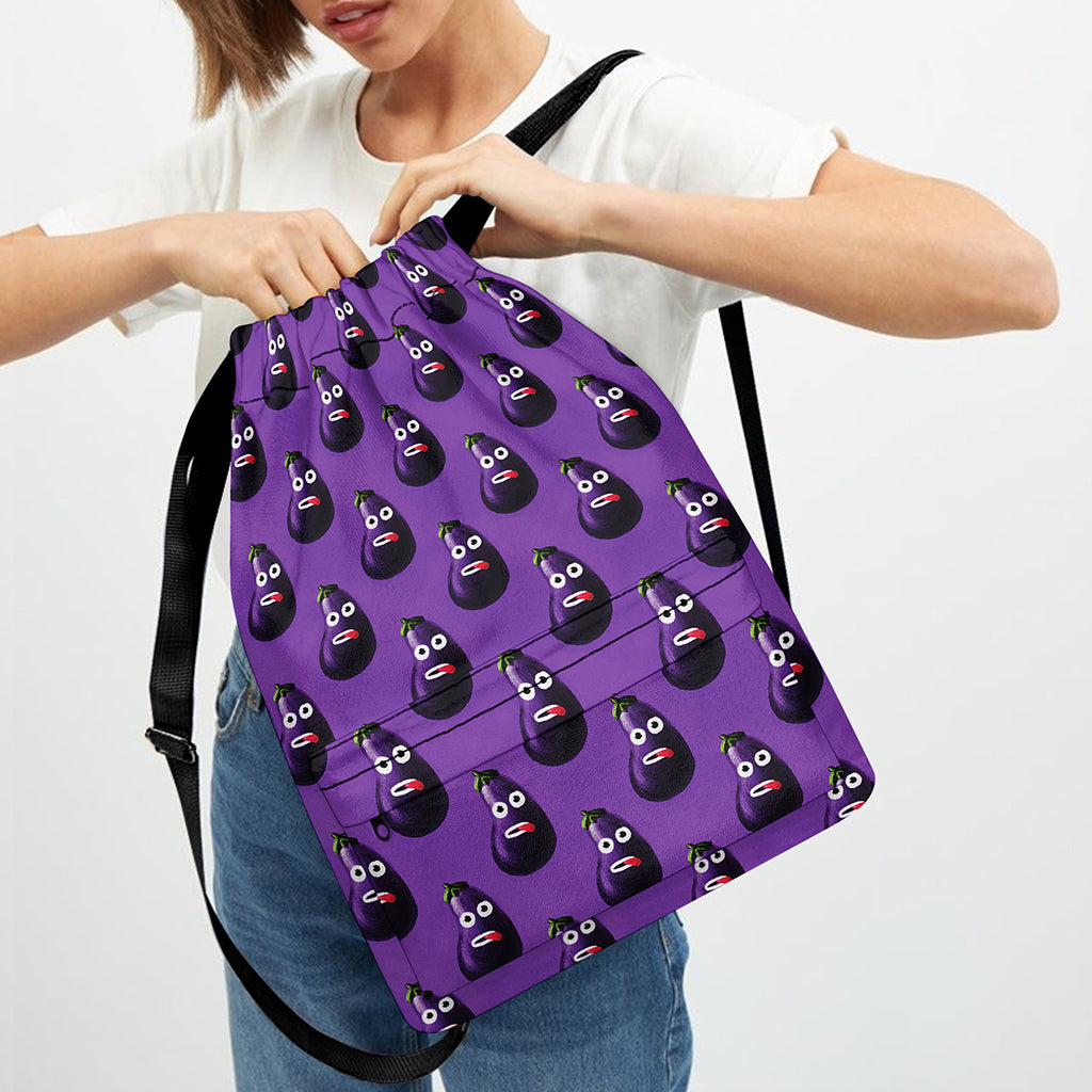 Funny Eggplant Pattern Print Drawstring Backpack