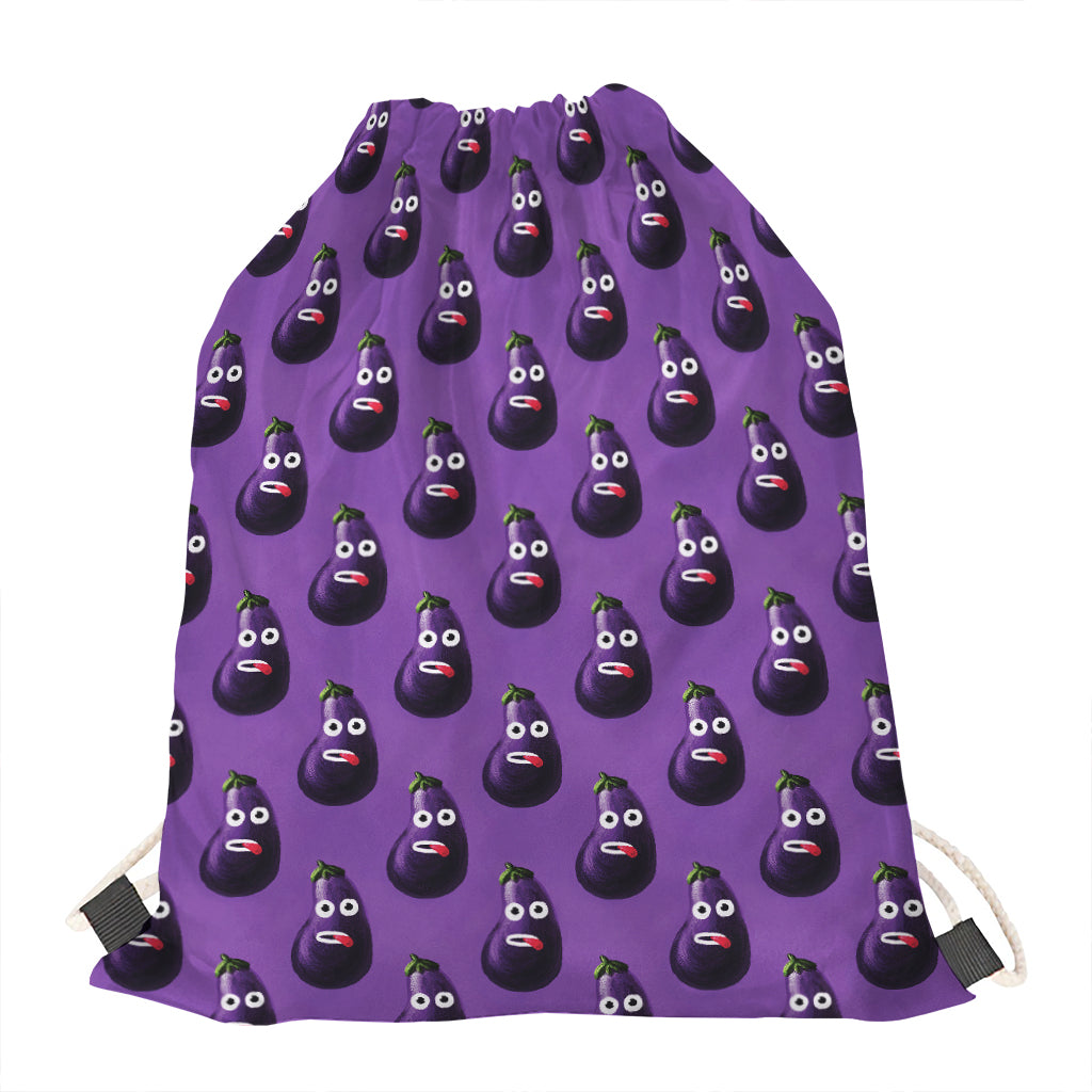 Funny Eggplant Pattern Print Drawstring Bag