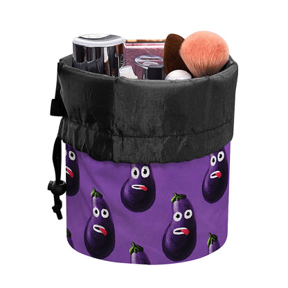 Funny Eggplant Pattern Print Drawstring Makeup Bag