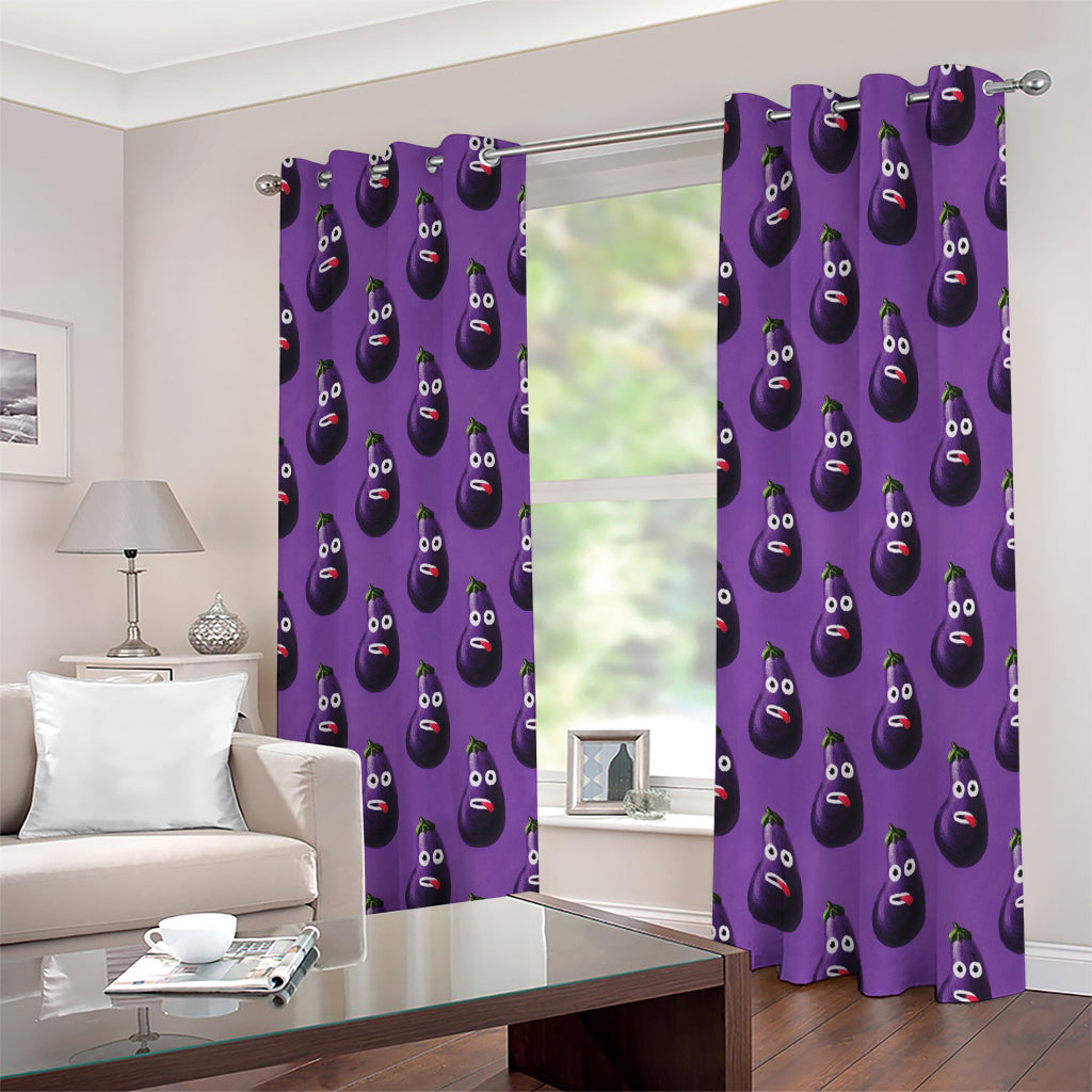 Funny Eggplant Pattern Print Extra Wide Grommet Curtains