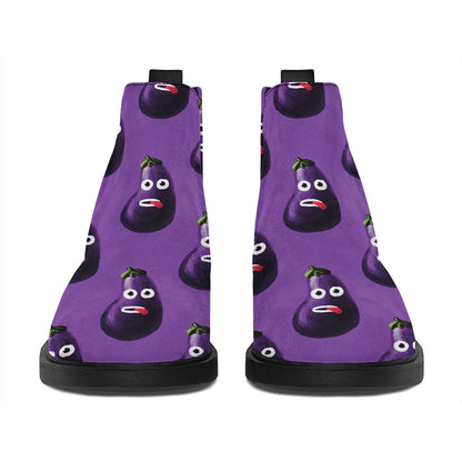 Funny Eggplant Pattern Print Flat Ankle Boots
