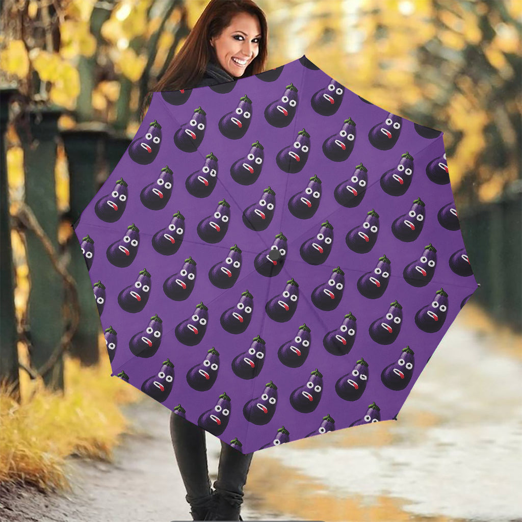 Funny Eggplant Pattern Print Foldable Umbrella