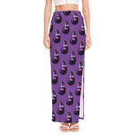 Funny Eggplant Pattern Print High Slit Maxi Skirt