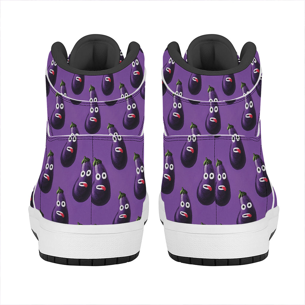 Funny Eggplant Pattern Print High Top Leather Sneakers