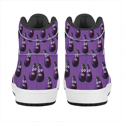 Funny Eggplant Pattern Print High Top Leather Sneakers