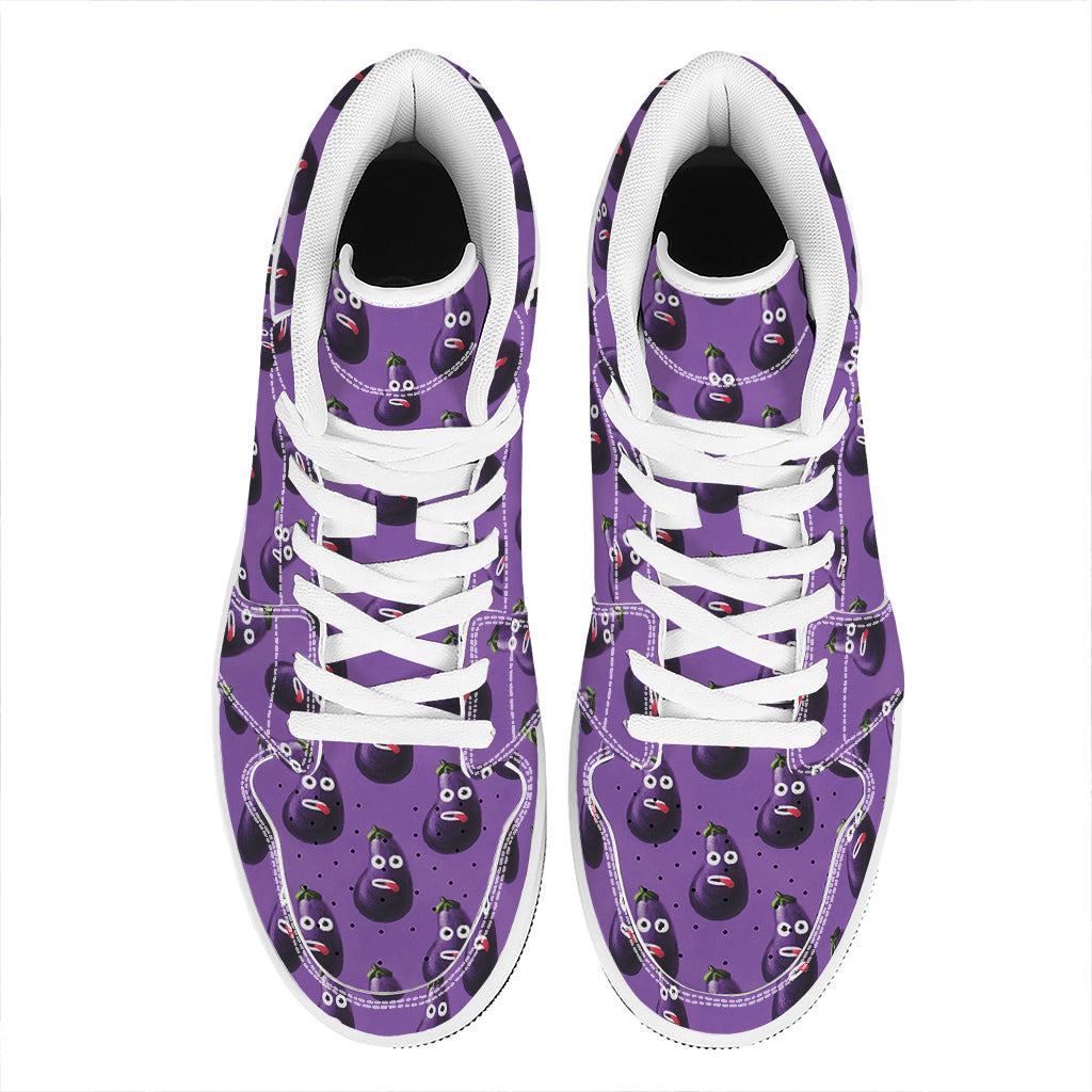 Funny Eggplant Pattern Print High Top Leather Sneakers