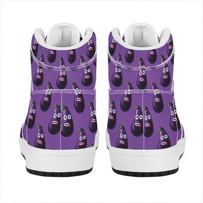 Funny Eggplant Pattern Print High Top Leather Sneakers