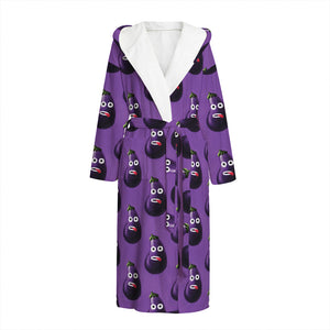 Funny Eggplant Pattern Print Hooded Bathrobe