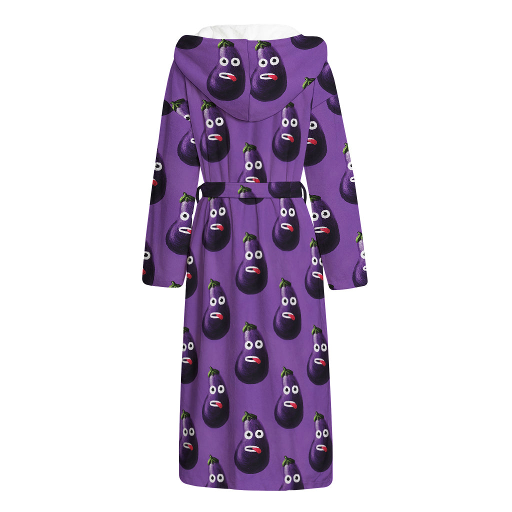 Funny Eggplant Pattern Print Hooded Bathrobe