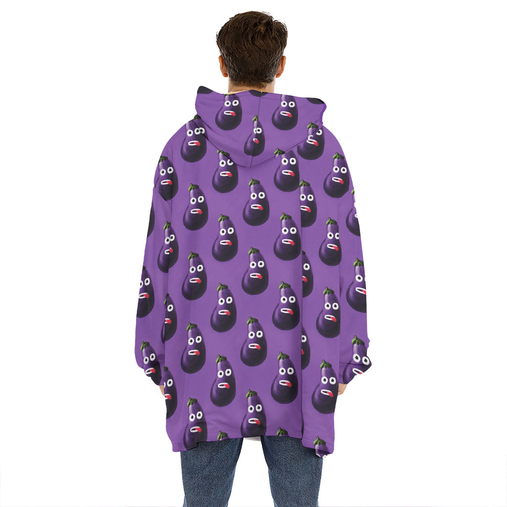 Funny Eggplant Pattern Print Hoodie Blanket