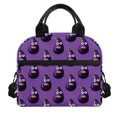 Funny Eggplant Pattern Print Insulated Lunch Bag