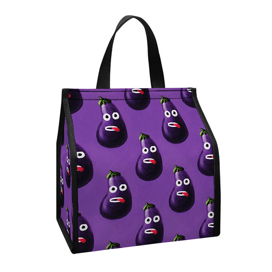 Funny Eggplant Pattern Print Insulated Lunch Tote