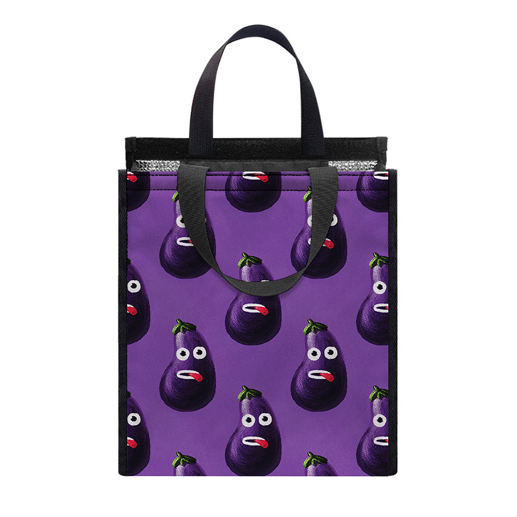 Funny Eggplant Pattern Print Insulated Lunch Tote
