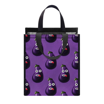 Funny Eggplant Pattern Print Insulated Lunch Tote