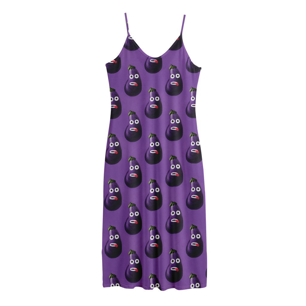 Funny Eggplant Pattern Print Jersey Midi Cami Dress