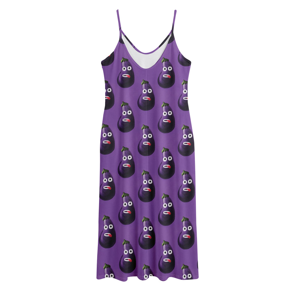 Funny Eggplant Pattern Print Jersey Midi Cami Dress