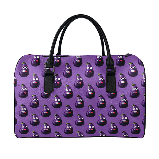 Funny Eggplant Pattern Print Leather Duffle Bag