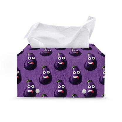 Funny Eggplant Pattern Print Leather Tissue Box Cover