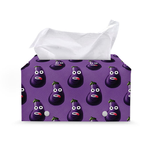 Funny Eggplant Pattern Print Leather Tissue Box Cover