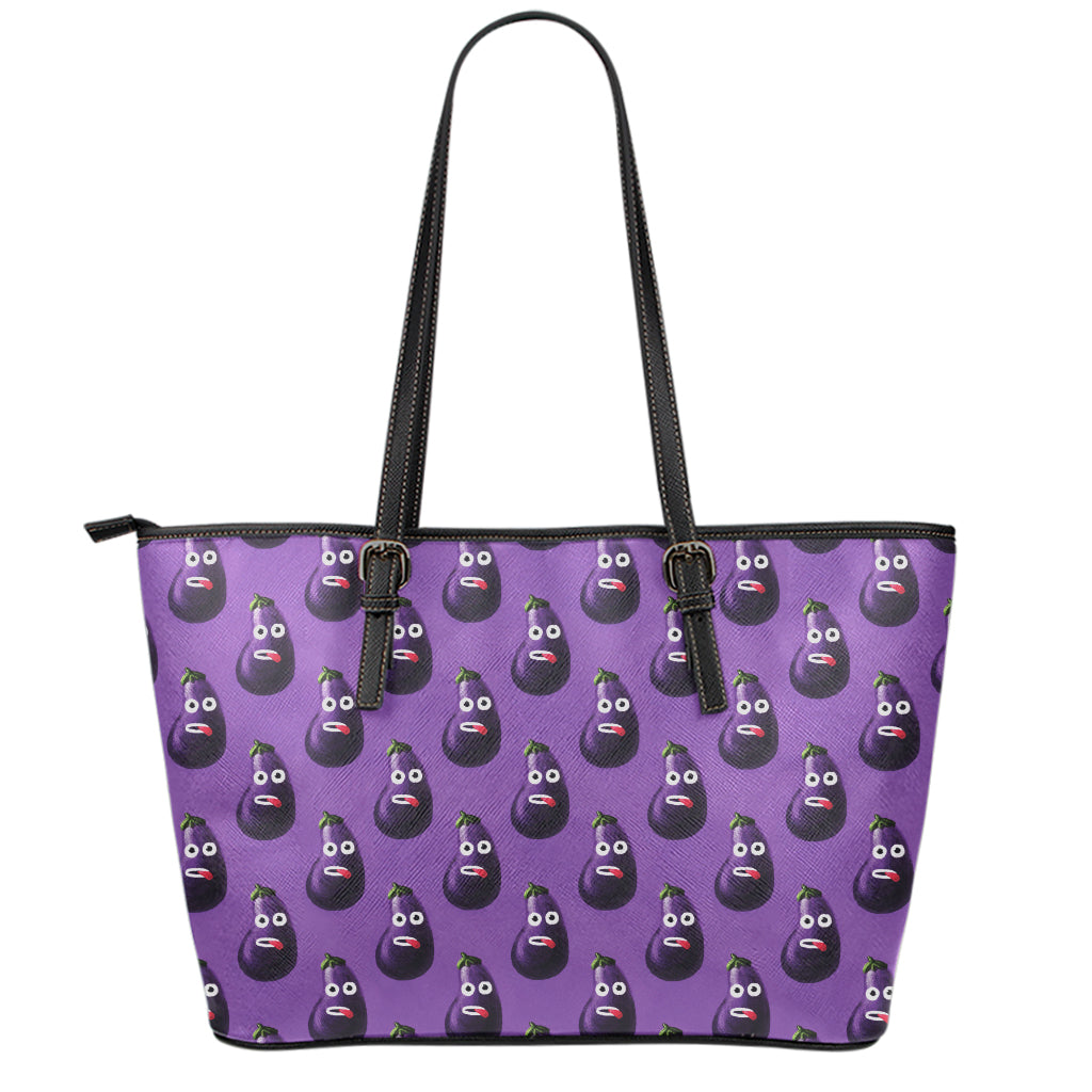 Funny Eggplant Pattern Print Leather Tote Bag