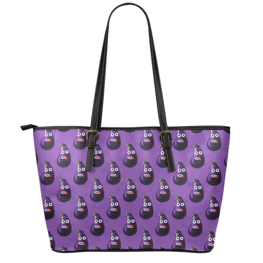 Funny Eggplant Pattern Print Leather Tote Bag