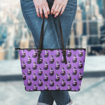 Funny Eggplant Pattern Print Leather Tote Bag