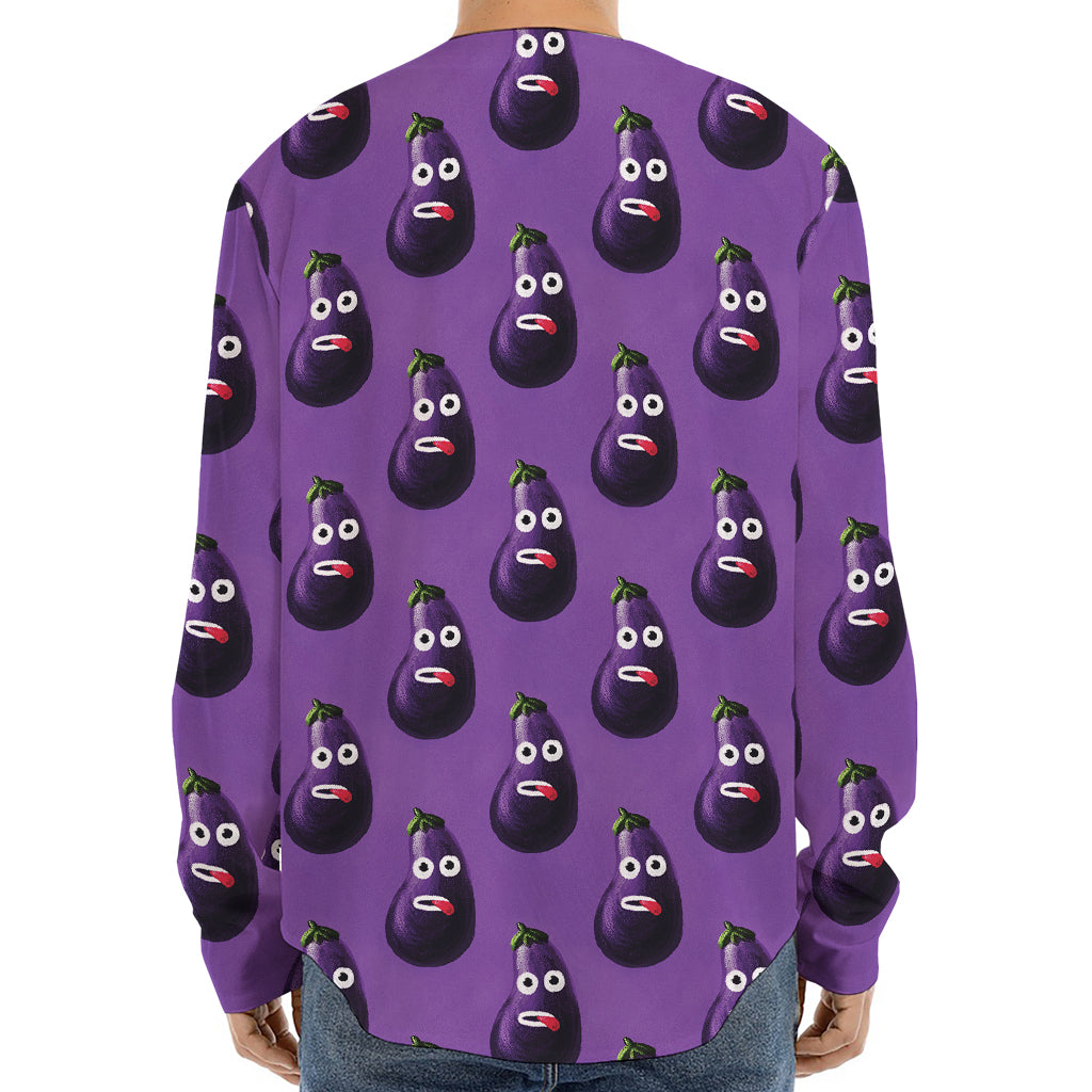 Funny Eggplant Pattern Print Long Sleeve Baseball Jersey