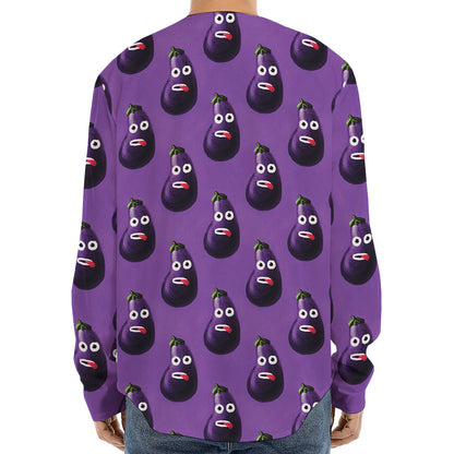Funny Eggplant Pattern Print Long Sleeve Baseball Jersey