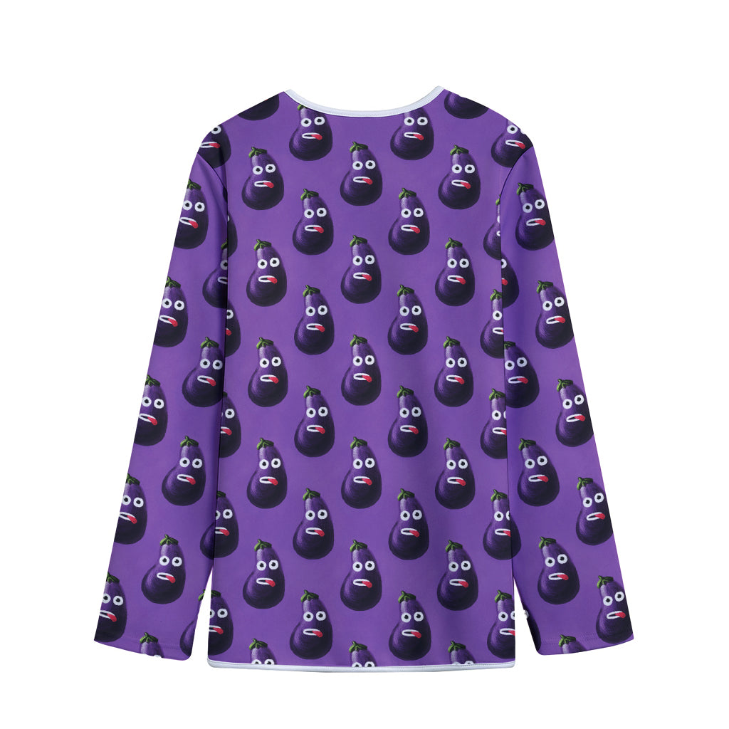 Funny Eggplant Pattern Print Long Sleeve Short Coat