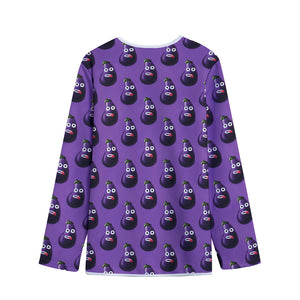 Funny Eggplant Pattern Print Long Sleeve Short Coat