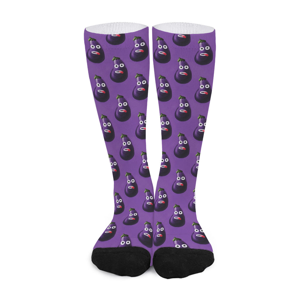 Funny Eggplant Pattern Print Long Socks