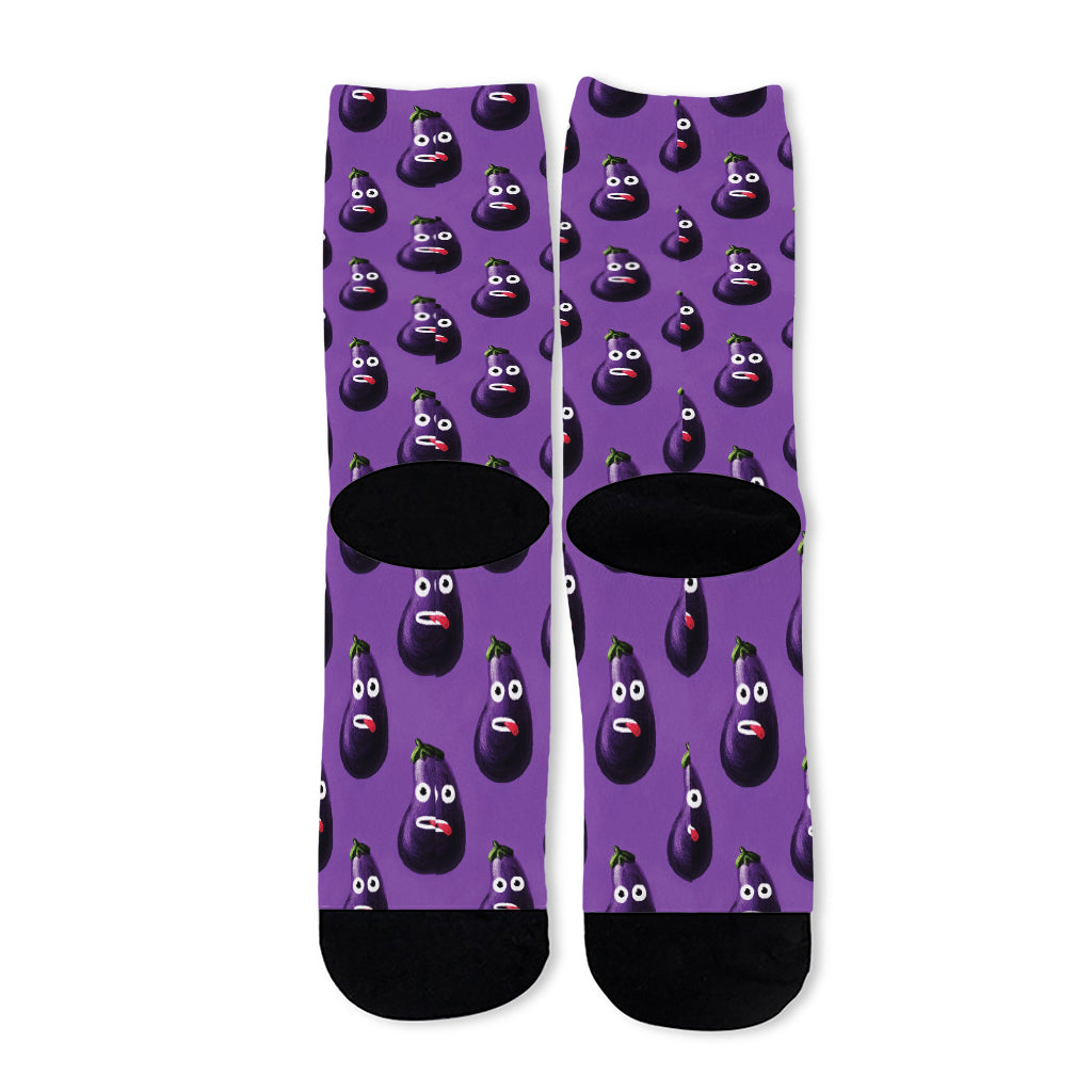 Funny Eggplant Pattern Print Long Socks