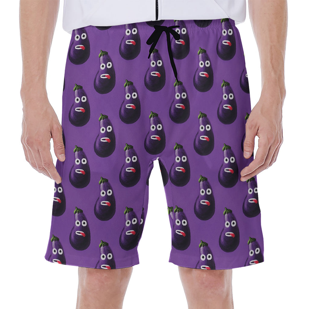 Funny Eggplant Pattern Print Men's Beach Shorts