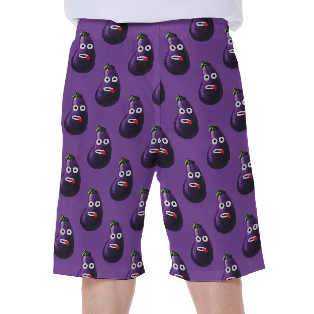 Funny Eggplant Pattern Print Men's Beach Shorts