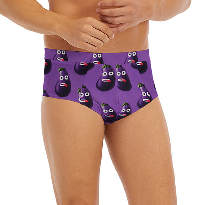 Funny Eggplant Pattern Print Men's Briefs
